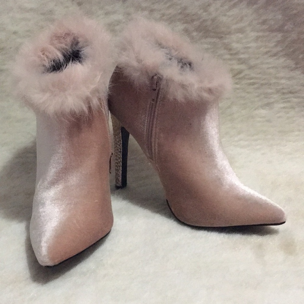 Pink Velvet Faux Fur Booties